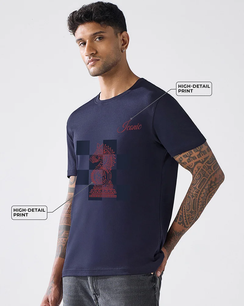 bewakoof Men's Inking Blue Iconic Graphic Printed T-shirt